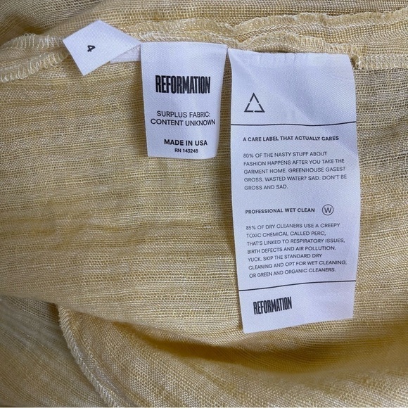Reformation Yellow Gauze Tie Neckline Fit and Flare Midi Dress US 4 - Picture 7 of 7